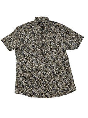 Michael Kors Floral Camp Shirt Size XL Slim Fit Black Yellow